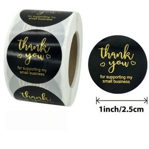 500PCS/Roll Thank You Stickers Black
